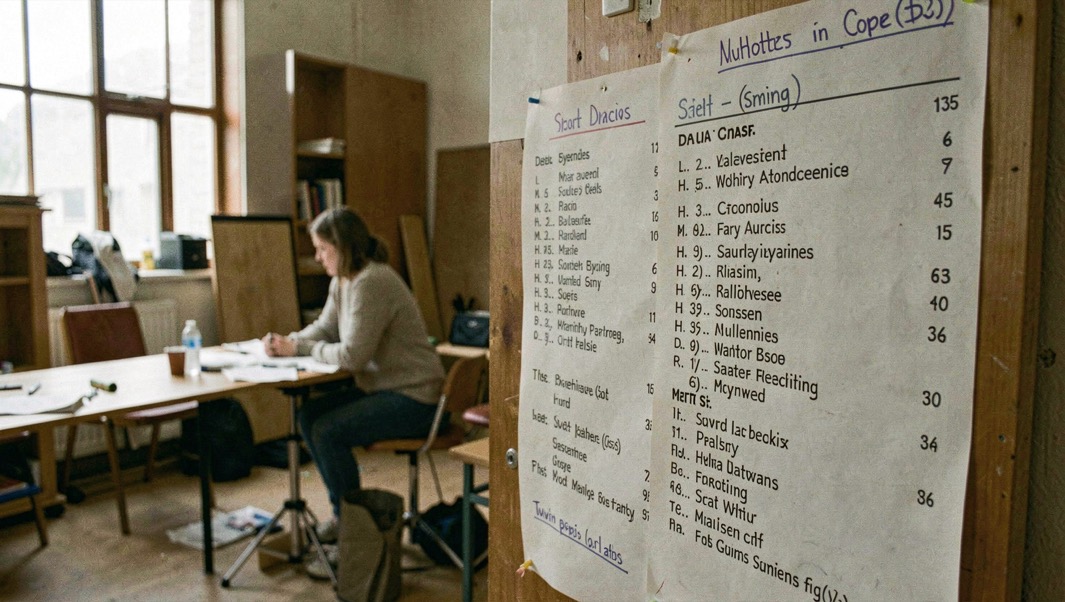 Detailed view of set list within rehearsal room